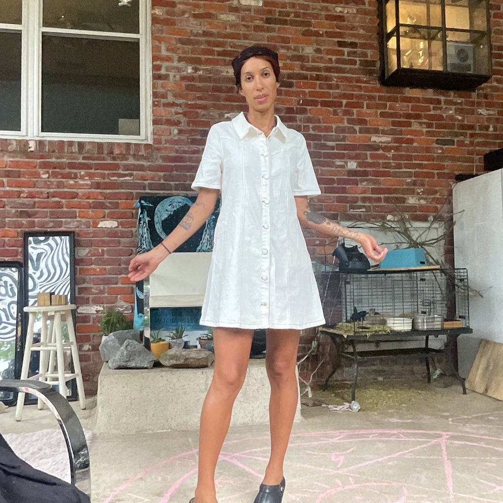 White denim button down mini dress